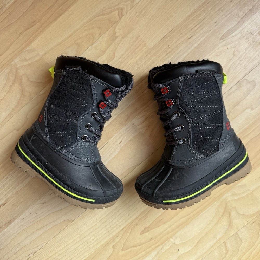 Swiss Tech Boots Thinsulate Waterproof Leather Winter Black Kids Sz 7 Play Snow